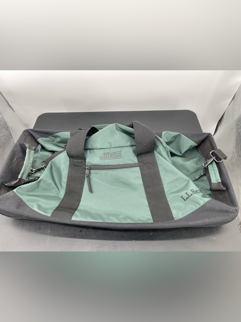 ⭐️Vintage L.L. Bean Forest Rolling Green Duffel, JES monogram Large